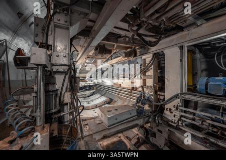 Inside the tunnel boring machine on the construction of the subway Stock Photo