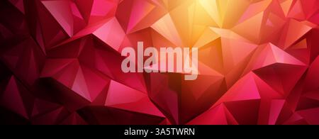 Vibrant abstract crystal background featuring a mosaic of interconnected pink triangles, creating a dynamic, geometric pattern with varying shades and Stock Vector