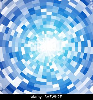 Abstract blue mosaic pattern with radial geometric tiles and optical illusion effect Stock Vector