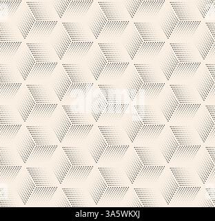 Black beige cube background. Dotted line cube seamless pattern. Vector geometric cube of seamless texture. Stock Vector