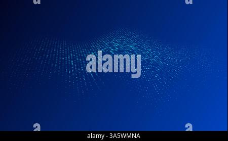 Abstract digital wave pattern with glowing blue dots on dark gradient background, futuristic technology concept with flowing data visualization Stock Vector
