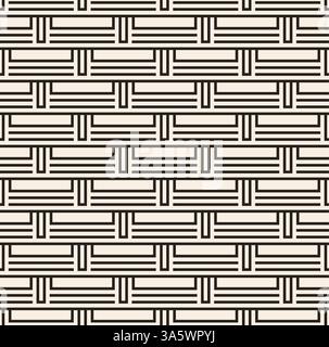 Ornamental black lines rectangles seamless pattern. Chess ordervertical linear rectangles. Stock Vector