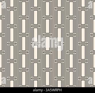 Ornamental black lines rectangles seamless pattern. Chess order vertical linear rectangles. Stock Vector