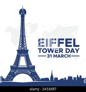 simple Eiffel Tower silhouette, Eiffel Tower Day to celebrate on March 31st. Line art illustration of a tower. Stock Vector