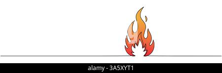 Continuous drawing of fire in one line. Fire flame one line art vector illustration Stock Vector