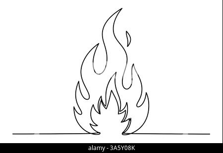 Continuous one line fire art drawing vector illustration Stock Vector ...