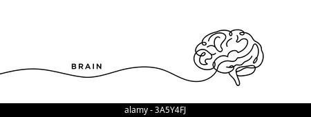 Continuous one line drawing of human brain line art vector illustration Stock Vector