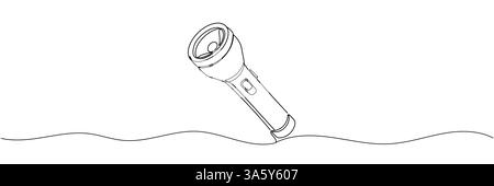continuous line flashlight.one line drawing of lighting tool.single line flashlight emergency light.vector illustration.isolated white background. Stock Vector