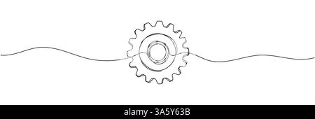 Single line drawing with one gear. One continuous line illustration of gear wheel Stock Vector
