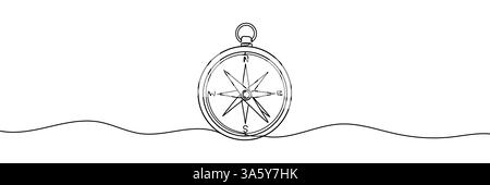 Single one line drawing compass for locating direction. Shipment and logistic concept. Continuous line draw design graphic vector illustration Stock Vector