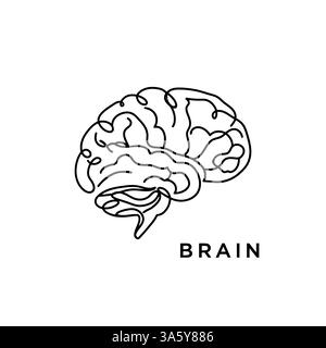 Continuous one line drawing of human brain line art vector illustration Stock Vector