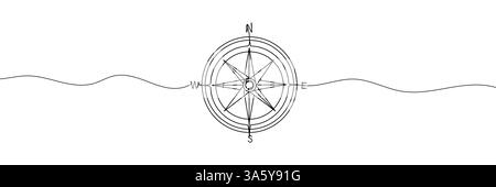 Single one line drawing compass for locating direction. Shipment and logistic concept. Continuous line draw design graphic vector illustration Stock Vector
