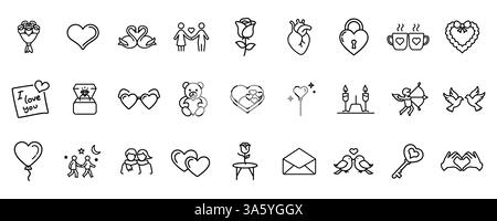 Love, Valentine's day, dating, romance and more, thin line icons set, vector illustration. Stock Vector