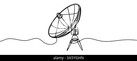 Continuous line drawing of satellite dish, tecnologi design, object one line single line art, vector illustration. Stock Vector