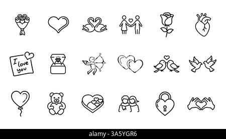 Love, Valentine's day, dating, romance and more, thin line icons set, vector illustration. Stock Vector