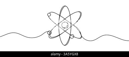 Atom molecule one continuous line design. Decorative elements drawn on a white background. Stock Vector