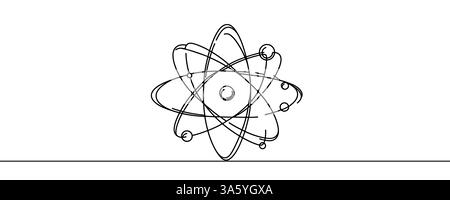 Atom molecule one continuous line design. Decorative elements drawn on a white background. Stock Vector