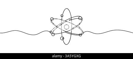 Atom molecule one continuous line design. Decorative elements drawn on a white background. Stock Vector