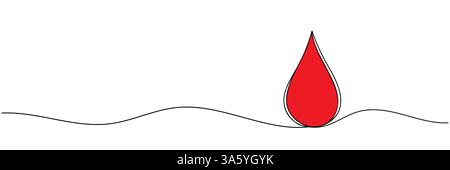 Red drop line art in one line style. Outline on white background. Vector illustration. Stock Vector