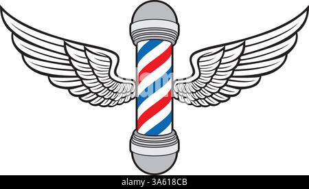 Barber Pole with Wings. Barbershop Salon. Vector Illustration. Stock Vector