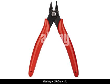 Precision Wire Cutter with Red Handles Isolated Stock Photo
