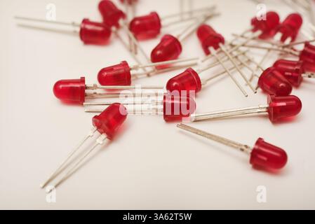 Red LEDs. The electronic component. Old LED elements. Stock Photo