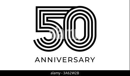 Modern 50th anniversary typography logo with bold geometric lines. Number 50 for company celebrations event, business branding, marketing materials Stock Vector