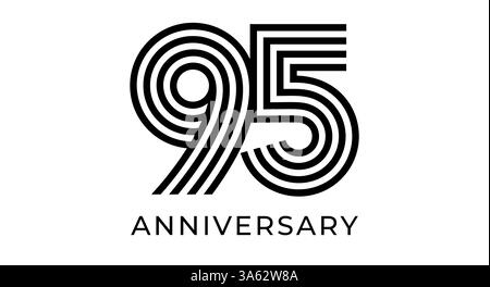 95th anniversary sign, striped geometrical number 95 for greeting card, birthday event design, business marketing materials, wedding jubilee logo Stock Vector