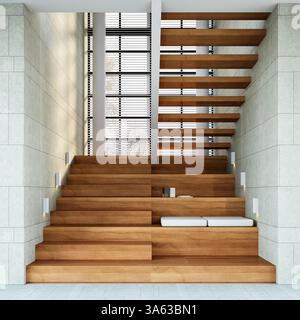 Interior of Modern wooden staircase ,3D rendering Stock Photo