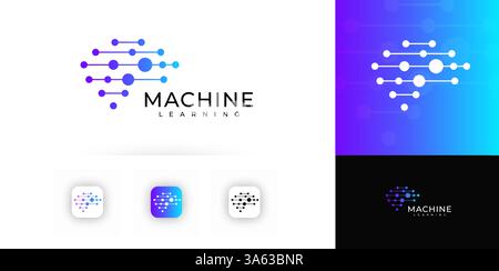 Abstract brain shape with connected circular nodes symbolizing data processing, evokes innovation and intelligence. Neural network, AI, tech branding Stock Vector