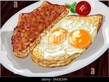 breakfast with eggs on the table, view from above Stock Vector