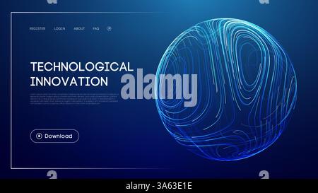 Technological innovation concept with abstract glowing sphere, futuristic blue background, advanced digital technology, artificial intelligence Stock Vector