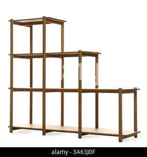 Empty wooden shelving unit isolated on white Stock Photo