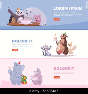 Birthday banners. animals celebrate on birthday party Stock Vector