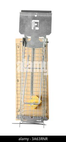 Mouse trap with cheese isolated on white, top view Stock Photo