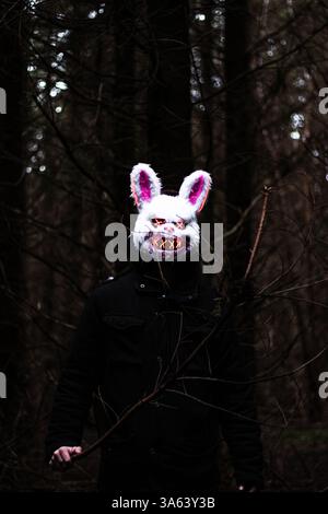 Creepy LED Bunny Mask in Dark Forest - Spooky Halloween Horror Concept ...