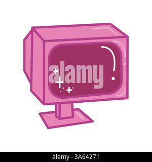 Pink retro monitor. Computer icon. Vector illustration isolated on white background. Stock Vector