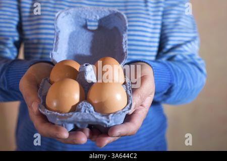 Blue color packing eggs Stock Photo