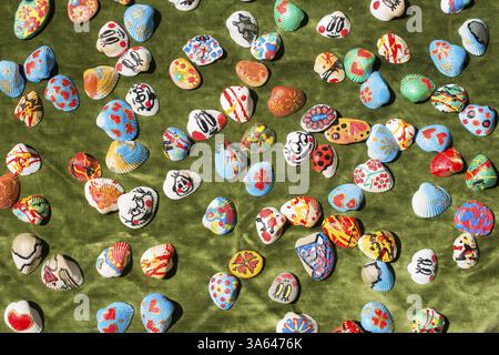 Clam shells souvenirs. Multicolored Painted figures Stock Photo