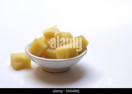 Emmental cheese in cubes, Switzerland, Europe Stock Photo