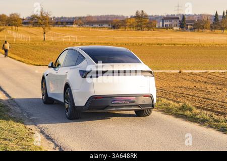 Tesla Model Y Rear Design Rear view of the Tesla Model Y Juniper with braking lights on Stock ...