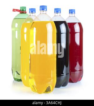Carbonated drinks in plastic bottles. Multicolored drinks. Studio shot Stock Photo