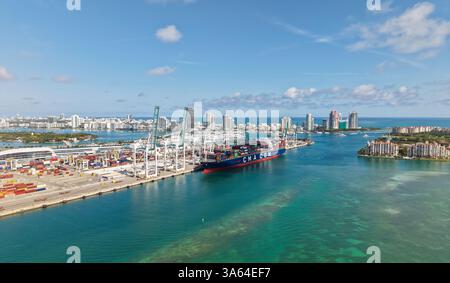 Miami, Florida - February 04, 2025: Port of Miami. Cargo shipping