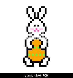 Pixel bunny icon. Easter egg character. Retro pixelated design. Cute digital art. Stock Vector
