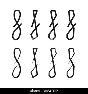 Infinity symbol set. Abstract loop shapes. Geometric curved elements. Minimalist black design. Stock Vector
