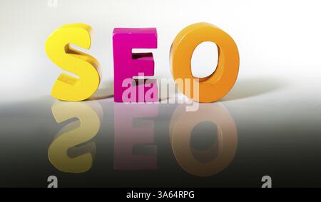 Multicolored text seo made of wood. White background Stock Photo