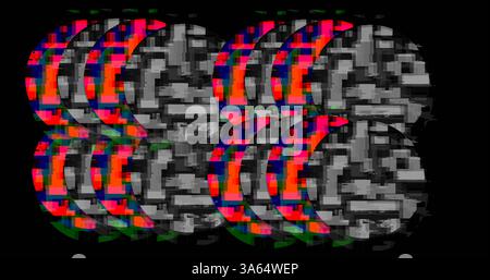 Abstract digital art featuring colorful geometric patterns and glitch effects Stock Photo