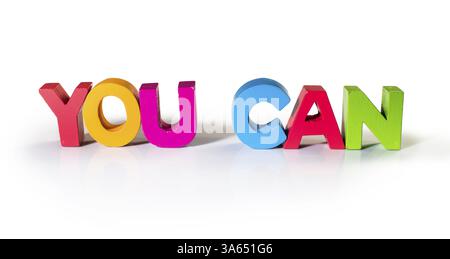 Multicolored text you can of wood. White background Stock Photo
