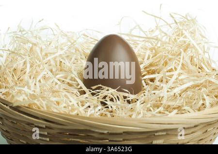Chocolate Easter Egg in a bird's nest Stock Photo