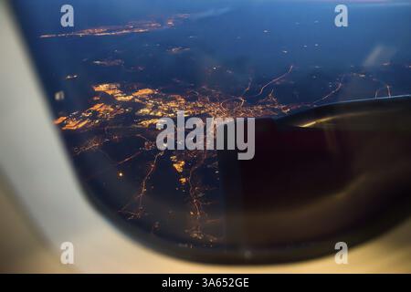 Night view Out Of Airplane Window Stock Photo